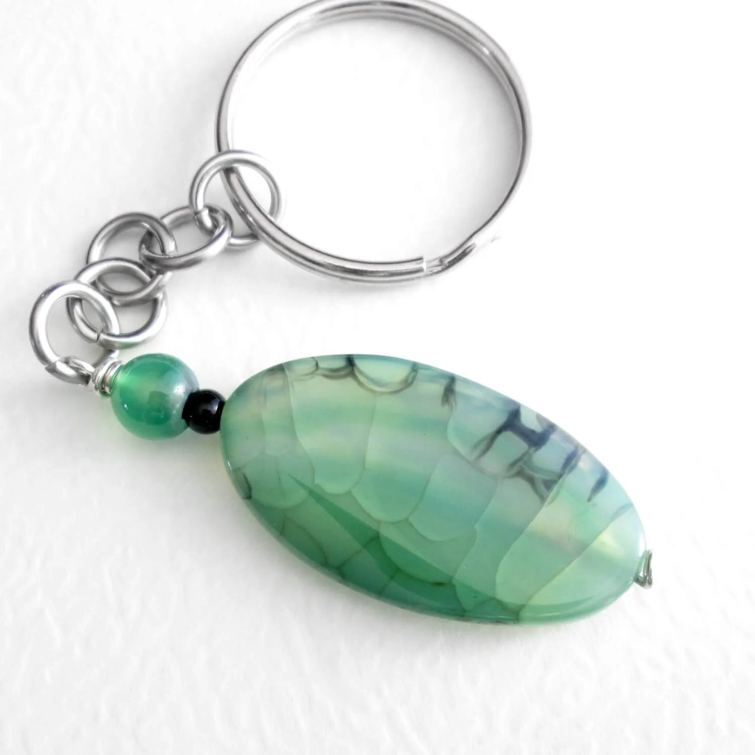 Green+Stone+Key+Chain,+Dragon+